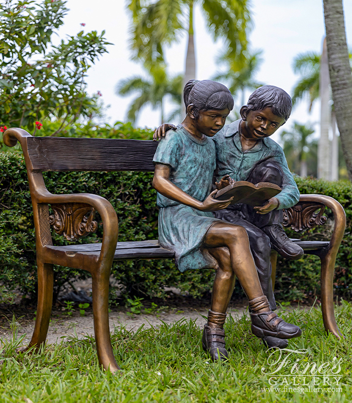 Bronze Statues  - School Kids On Bench Bronze Statue - BS-120